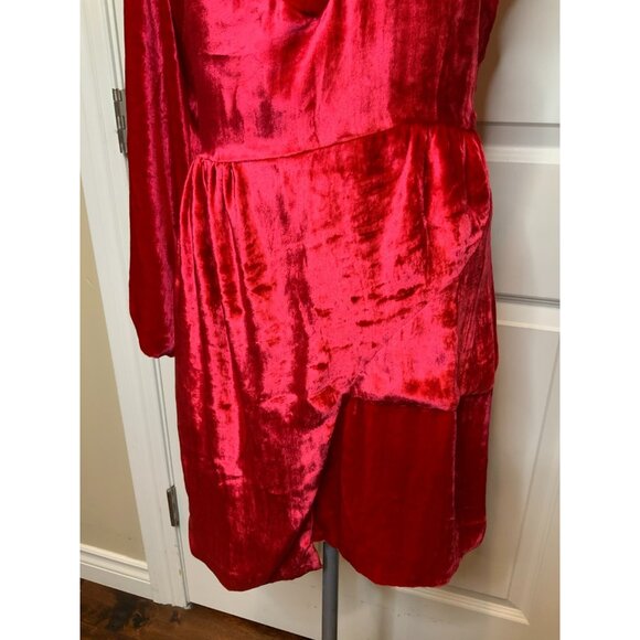 Michael Van Der Ham Red Velvet One Sleeve Mini Holiday Dress, Size 6 US | 10 UK - Picture 4 of 7
